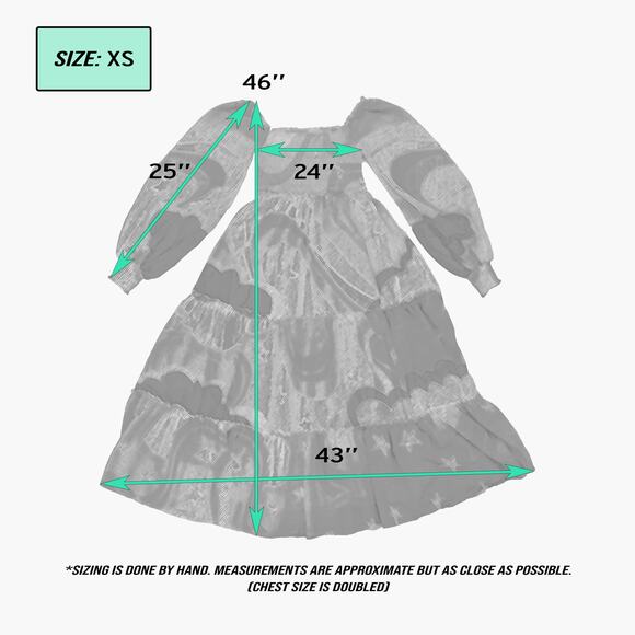 NWOT AURA Retro Starburst Long-Sleeve Tiered Midi Dress (Orange/Peach | Size XS) - Picture 9 of 9